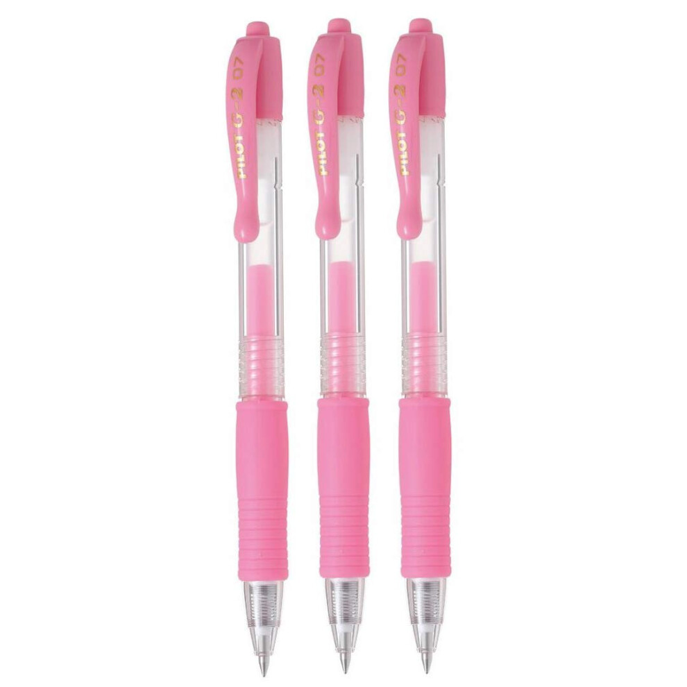 PILOT G2 Retractable Pastel Gel Ink Rollerball Pens  Fine Point 0.7mm  Pink  3 Count