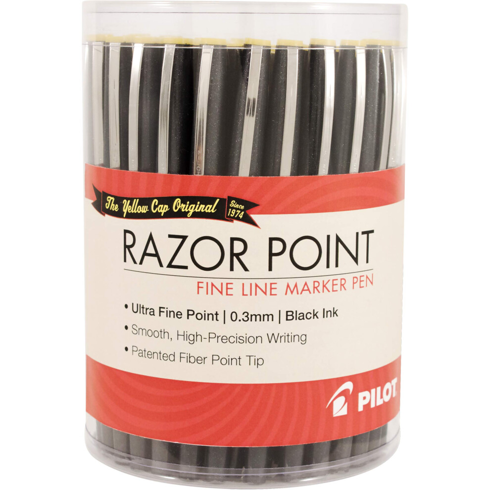 PILOT Razor Point Fine Line Marker Stick Pens  Ultra-Fine Point (0.3mm) Black Ink  36-Pack Tub (84064)