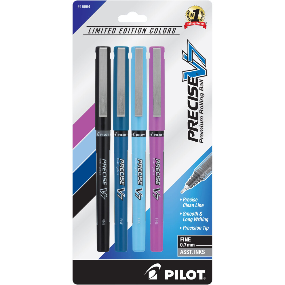 Pilot Precise V7 Rolling Ball Stick Pen with Liquid Ink  0.7mm Fine Point  Harmony Color Collection  4 Pack