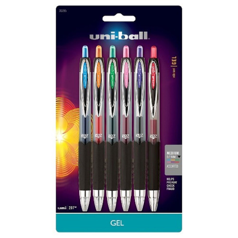 uni-ball Signo Gel 207 Retractable Roller Ball Pen  Medium Point  0.7MM (6)