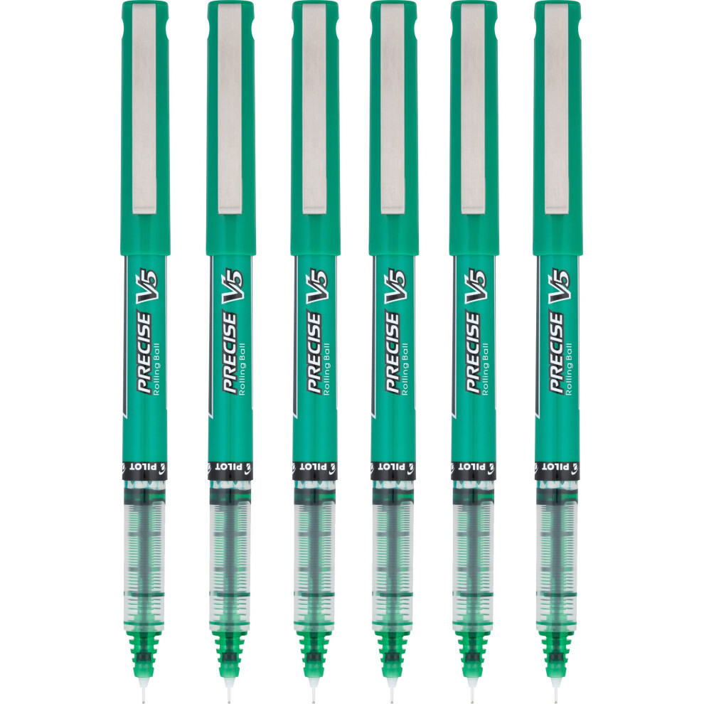 Pilot Precise V5 Roller Ball Stick Pens  0.5mm  Extra Fine  Green Ink  6-Count