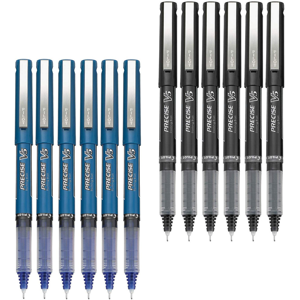 Pilot Precise V5 Stick Rolling Ball Pens  Extra Fine Point  6 Black  6 Blue (Dozen Combo Pack)