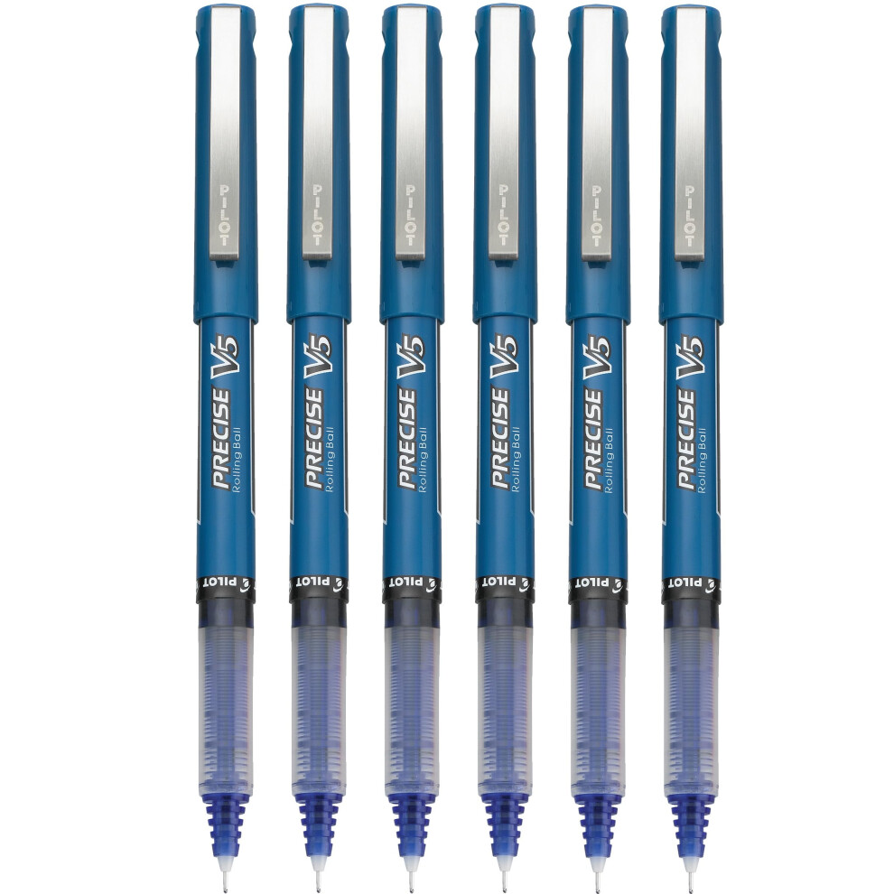 Pilot Precise V5 Stick Rolling Ball Pens  Extra Fine Point  Blue Ink  Pack Of 6