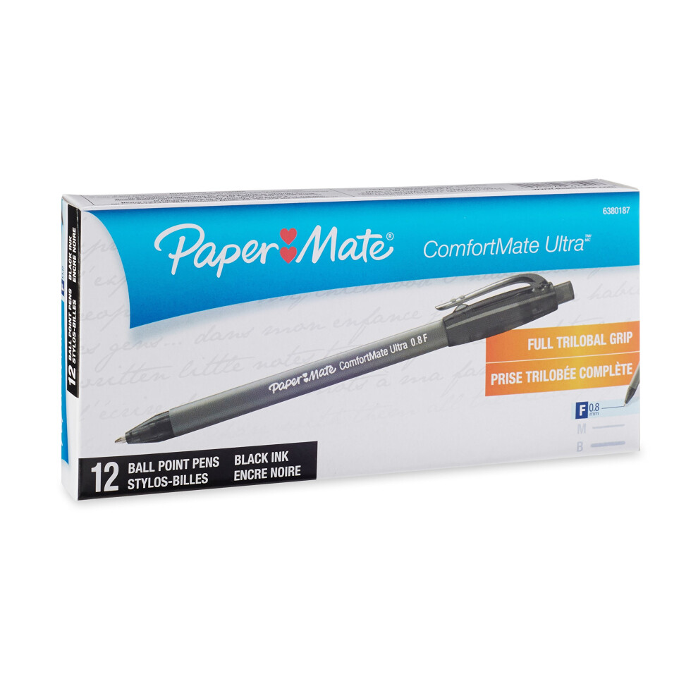 Paper Mate Comfortmate Retractable Fine Point Ballpoint Pens  12 Black Ink Pens (6380187)