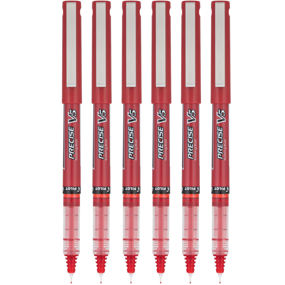 Pilot Precise V5 Stick Rolling Ball Pens  Extra Fine Point  Red Ink  6 Pack