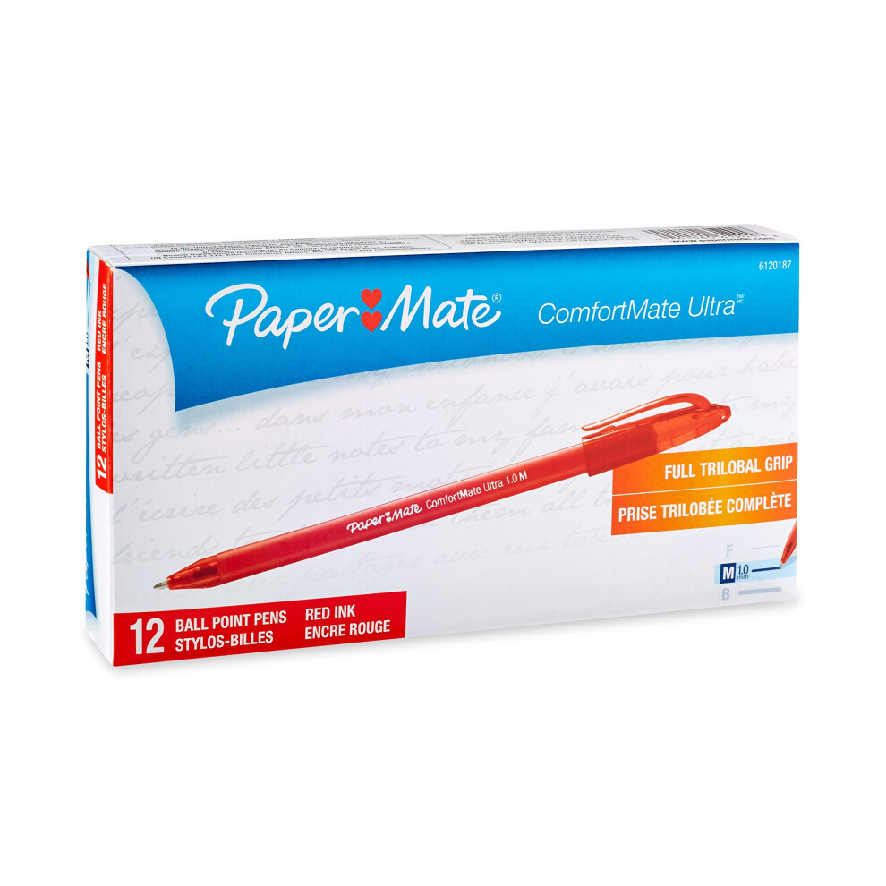 Paper Mate Stick Ballpoint Pens  Medium Point  Red Ink  12-Pack Pens