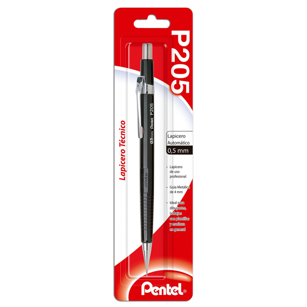 Pentel Sharp Automatic Pencil  0.5mm  Black Barrel  1 Pack (P205BP-K6)