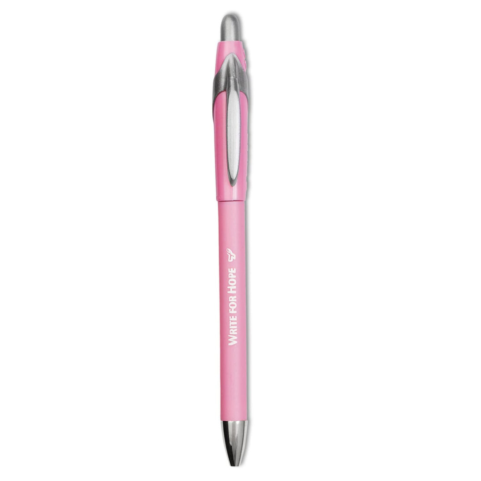 Paper Mate 70672 FlexGrip Elite Pink Ribbon Pen  Ballpoint  Retractable  Black Ink  Medium  Dozen