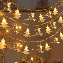 (1.5m 10lights, Elk Xmas Tree) Christmas LED Snowflake String Lights - Battery Operated Fairy Lights for Christmas Decorations, Indoor Outdoor Fairy Lights for Home Bedroom Garden