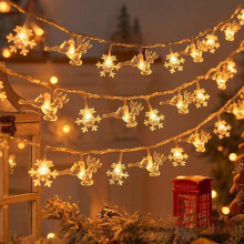(1.5m 10lights, Elk Snowflake) Christmas LED Snowflake String Lights - Battery Operated Fairy Lights for Christmas Decorations, Indoor Outdoor Fairy Lights for Home Bedroom Garden