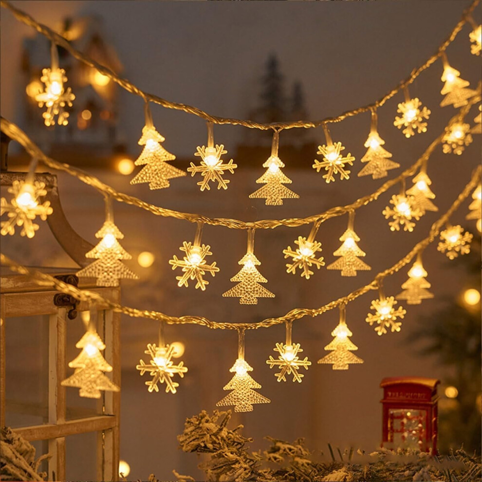 (3m 20lights, Snowflake Xmas Tree) Christmas LED Snowflake String Lights - Battery Operated Fairy Lights for Christmas Decorations, Indoor Outdoor Fai