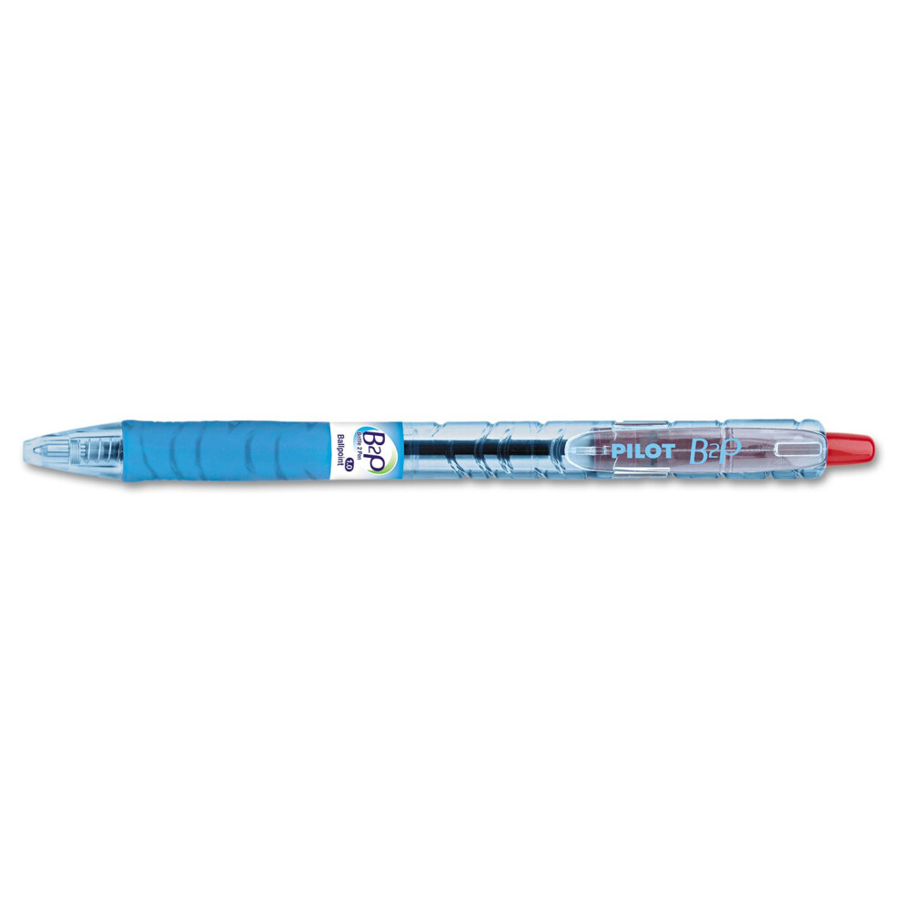 Pilot B2p Bottle-2-Pen Recycled Ballpoint Pen  Retractable  Medium 1 Mm  Red Ink  Translucent Blue Barrel  Dozen