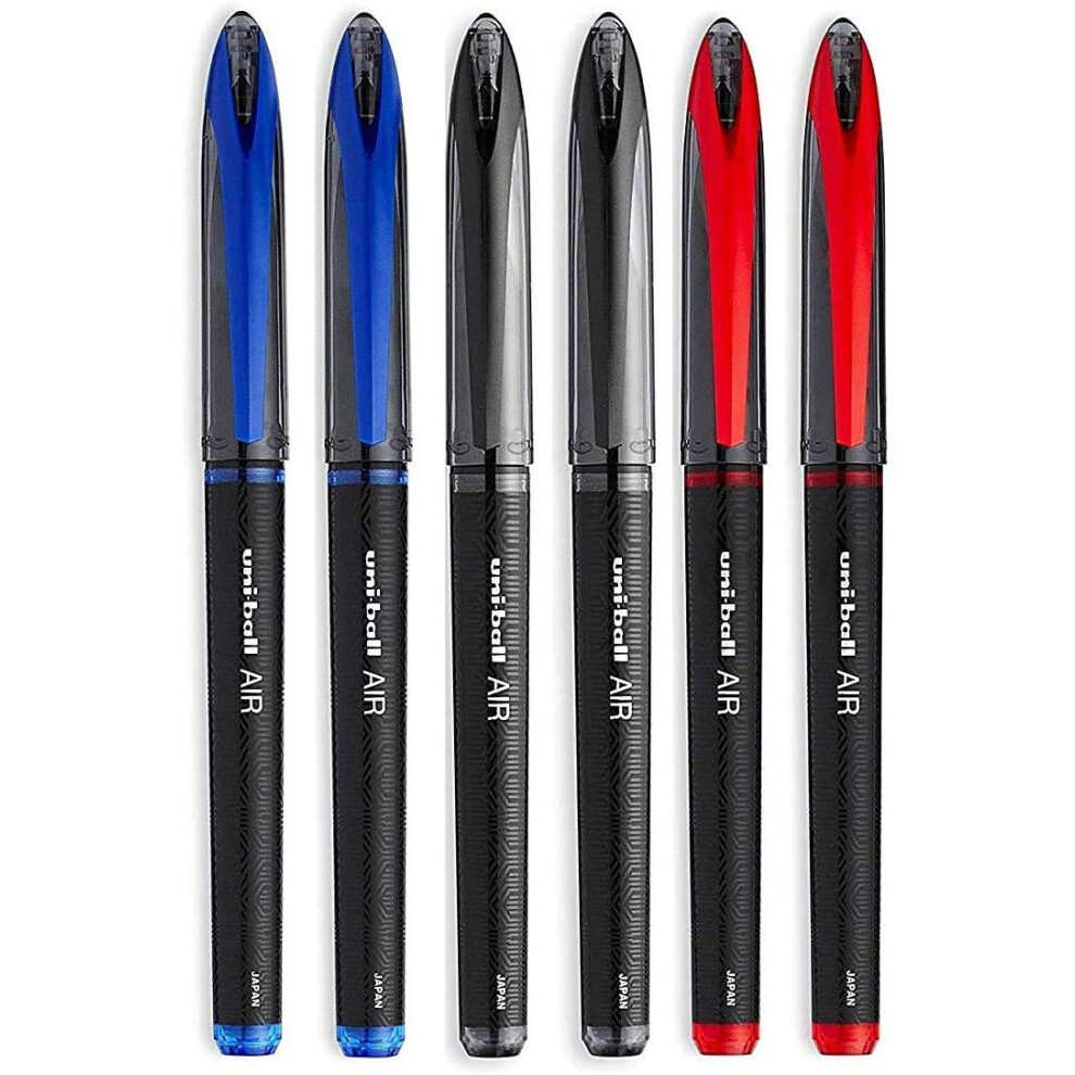 Uni-Ball AIR Micro - 0.5mm Fine Rollerball - Pack of 6 Pens - 2 Black  2 Blue and 2 Red (BusinessCollors)  Packing may vary