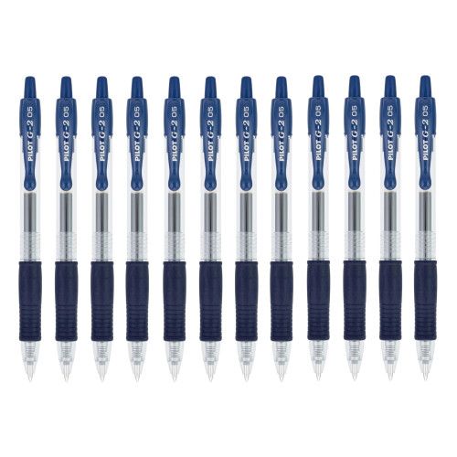Pilot Pilot G2 Retractable Gelpennor, Extra Fin Spets, Marinblå Bläck, 0,5 mm, 12/Pack