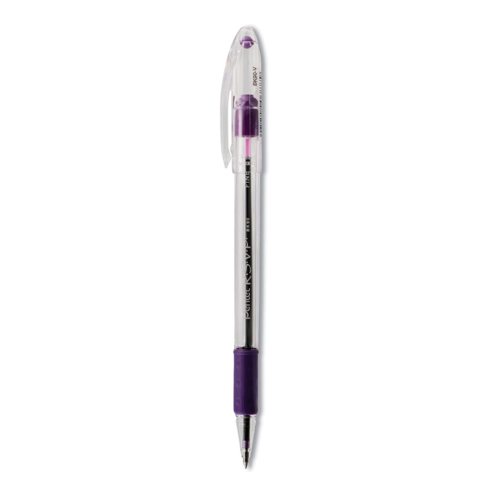 Pentel BK90V R.S.V.P. Stick Ballpoint Pen  7mm  Trans Barrel  Violet Ink  Dozen