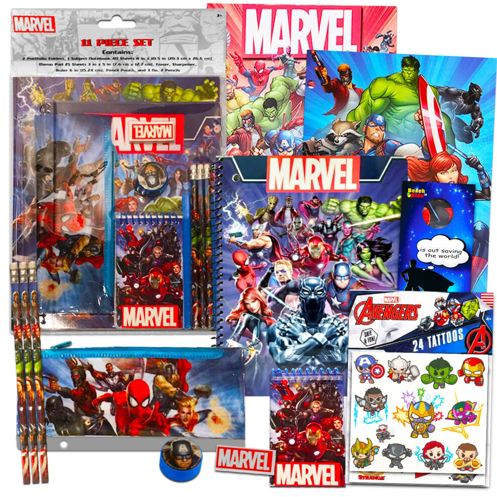 Marvel Universe School Supplies Value Pack ~ 11 Pc Bundle with Marvel Universe Folders  Notebook  Pencils and More (Avengers Back to School