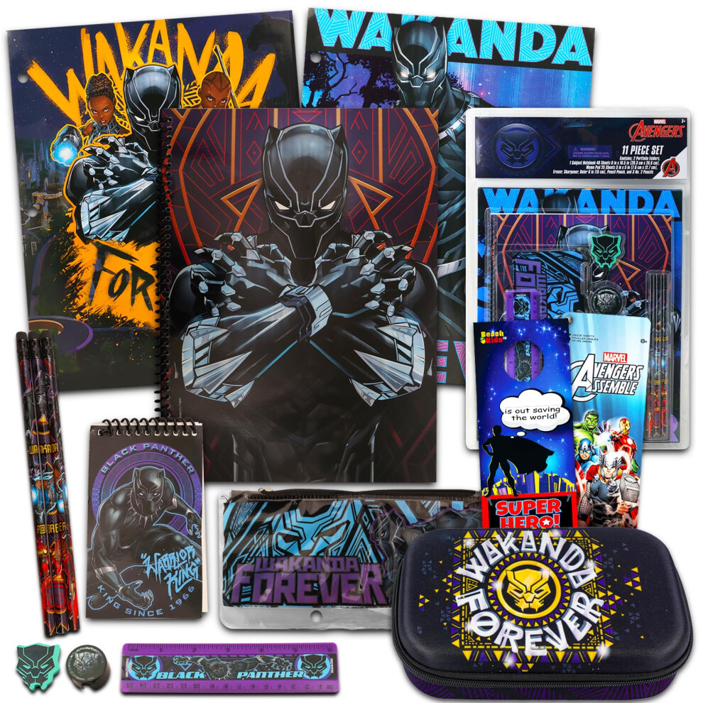 Black Panther School Supplies Value Pack - Bundle with Black Panther Folders  Notebook  Pencil Case  Stickers  and More | Marvel School Supp