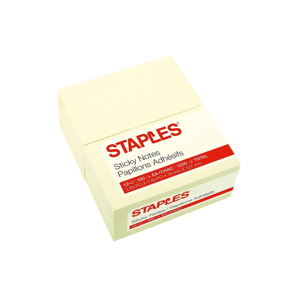 Staples 105825 Stickies Recycled Notes 3-Inch X 5-Inch Yellow 12 Pads/Pack (S-35Yr12)