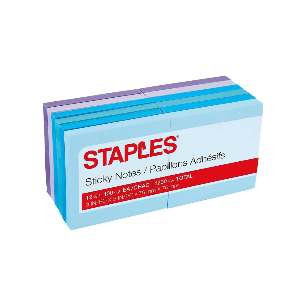 Staples 565769 Stickies Notes Assorted Watercolors 3-Inch X 3-Inch 12 Pads/Pack (S-33Wc12)