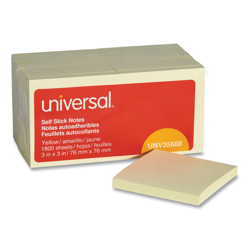 Universal Repositionable Self-Stick Note Pads  3 x 3  100-Sheet  18 Pack - Yellow