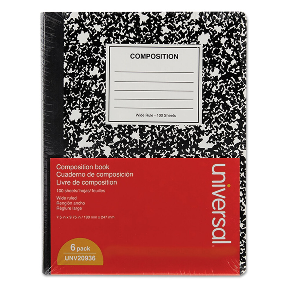 Universal 20946 Composition Book  College Rule  9 3/4 x 7 1/2  White  100 Sheets  6/Pack