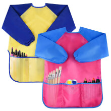 Bassion 2 Pack Kids Art Smocks Toddler Smock Vandt?t kunstner Maleri Forklar lang?rmet med 3 lommer til alder 2-6 ?r gaver (gul lyser?d)