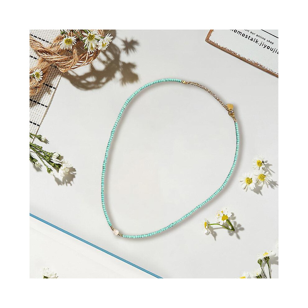 (Mint Green 38) Freshwater Pearl Necklace Handmade Single Cultured Freshwater Pearl Choker Necklace For Women Genuine Leather Jewelry Glaze Ball Neckl