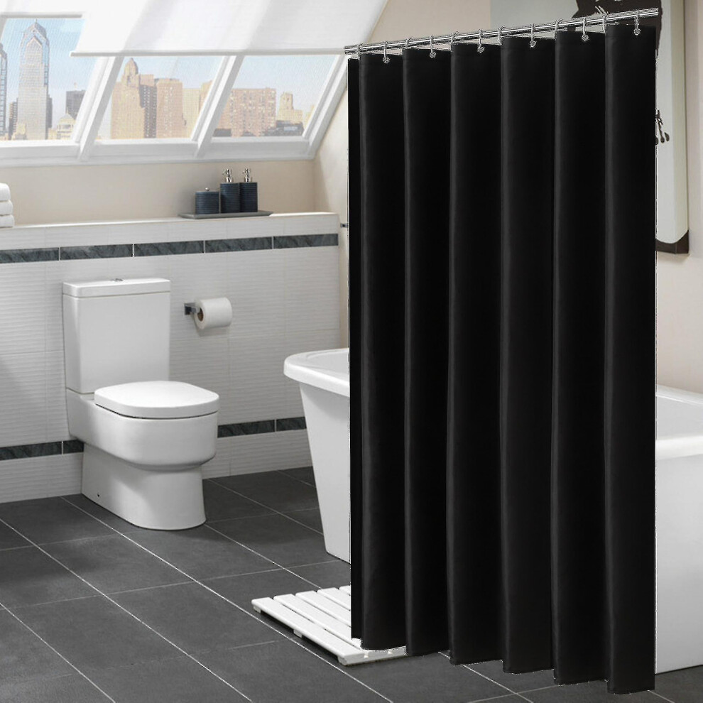 Mildew Proof Shower Curtain Waterproof Polyester Fabric Washable Textile Shower Curtains For Bathtub Or Bathroom 12 Shower Curtain Hooks -180X200 Black