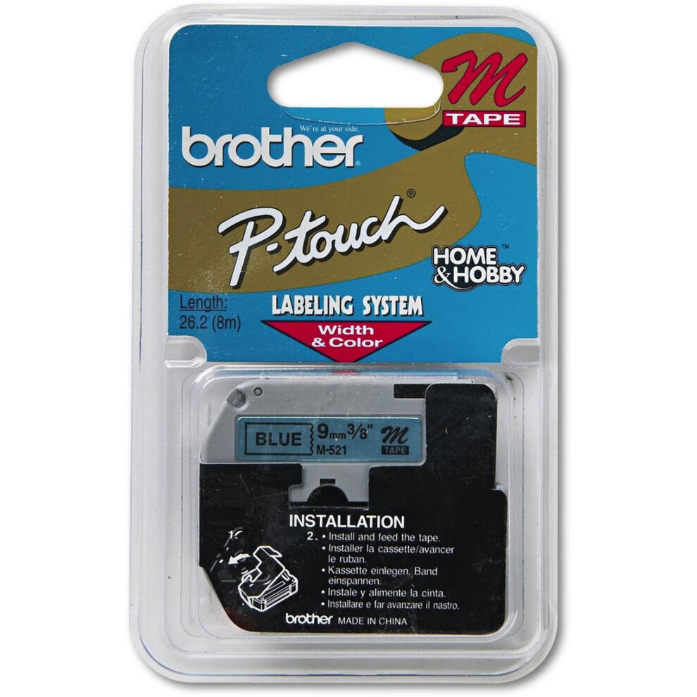 Brother P-touch Nonlaminated M Srs Tape Cartridge - 0.37 Width x 26.20 ft Length - Direct Thermal - Blue - 1 Each