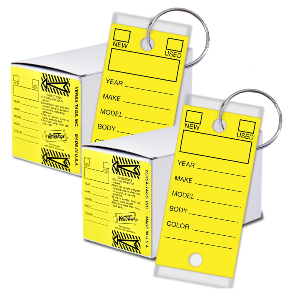 Versa-Tags Two Packs of 250 Dealership Key Tags Bulk - Genuine Versa-tag Key Tags  Self-Protecting  2 Boxes Car Key Tags with Ring Included