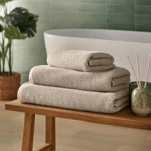 (Hand Towel, Natural) Silentnight Popcorn Waffle Towel 100% Cotton BCI, Super Soft and Absorbent