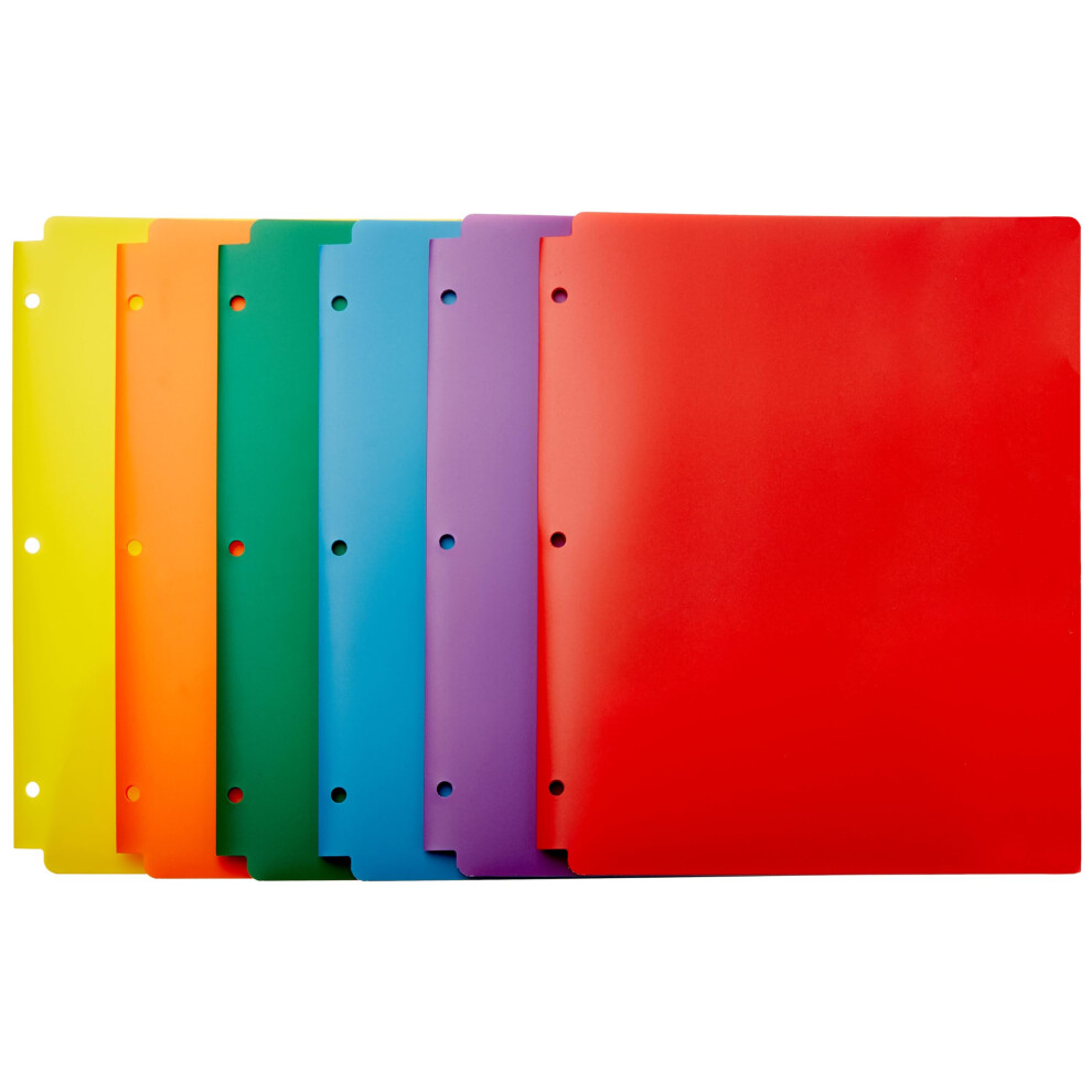 Amazon Basics Plastic 3 Hole Punch Folders with 2 Pockets  8.5 x 11 inches  Pack of 6  Assorted Color