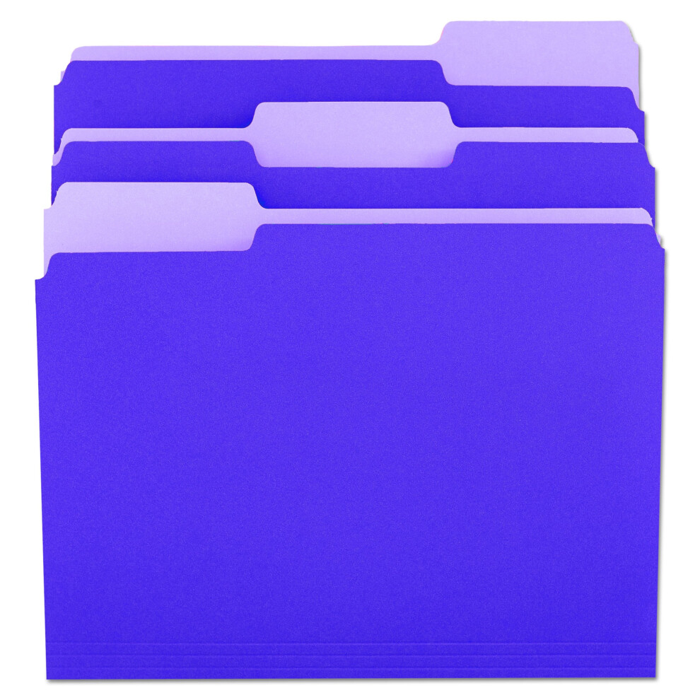 Universal UNV10505 Deluxe Colored Top 1/3-Cut Tabs Letter Size File Folders - Violet/Light Violet (100/Box)