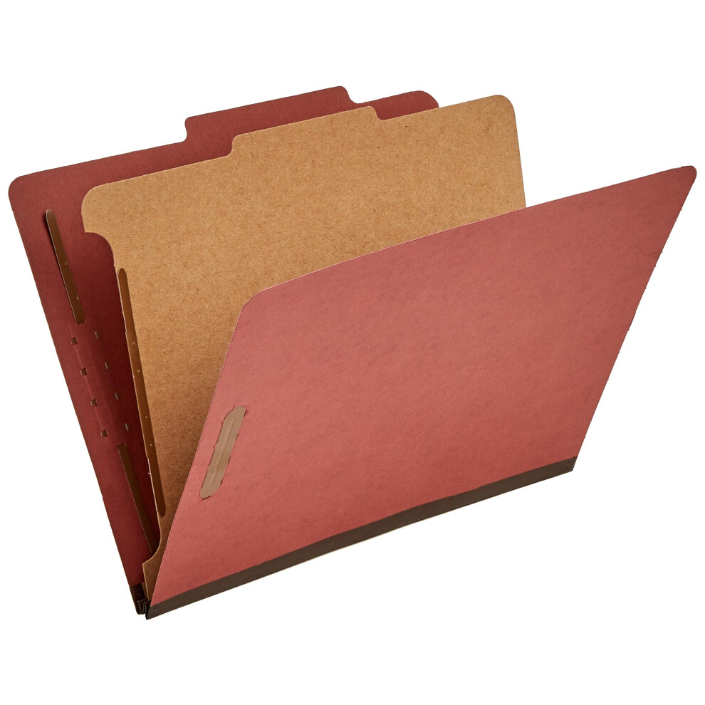 Amazon Basics Classification Folder- 100% Recycled  1 Divider  2"" Embedded  10 Count per Box  12.09 x 10.63 Inch (Letter)  Red