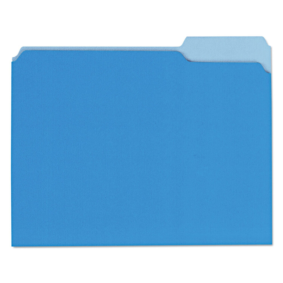 Universal UNV12301 1/3-Cut Assorted Tab Interior File Folders - Letter Size  Blue (100/Box)