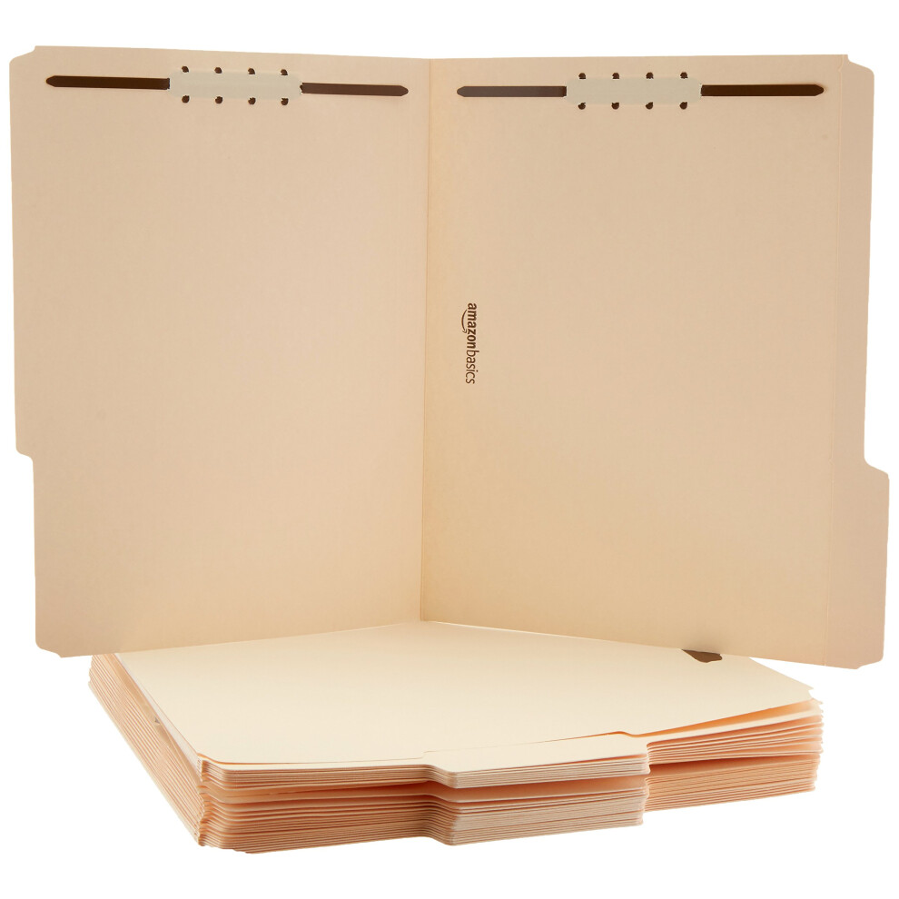 Amazon Basics Manila File Folders with Fasteners  Letter Size  100-Pack  Light Brown