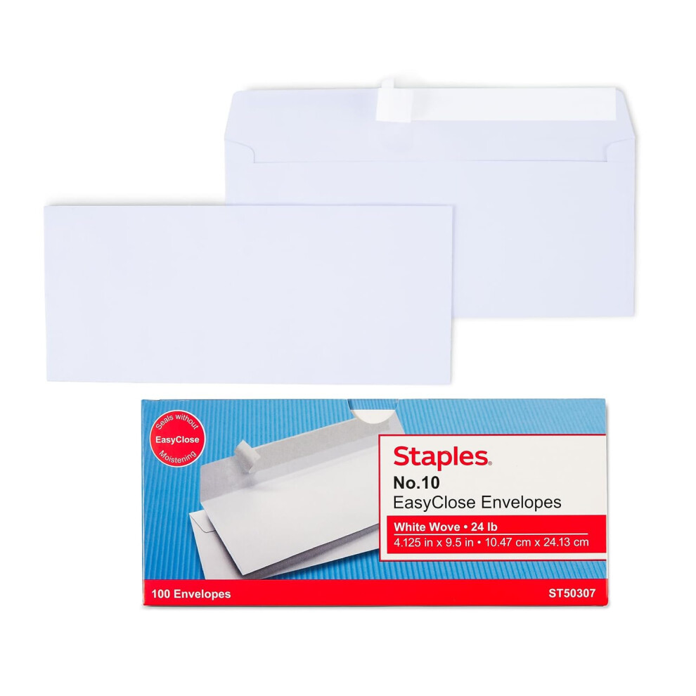 Staples 394053 Easyclose #10 Envelopes 100/Box