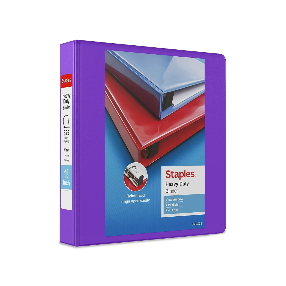 Staples 82680 Heavy-Duty 1.5-Inch 3-Ring View Binder Purple (24683-US)