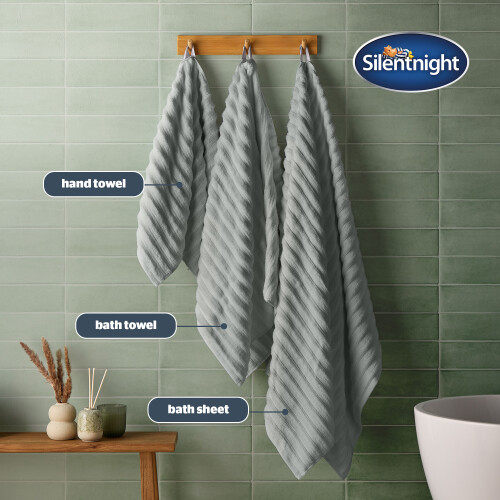 (Bath Sheet, Grey ) Silentnight Ribbed Cotton Towel 100% Cotton BCI