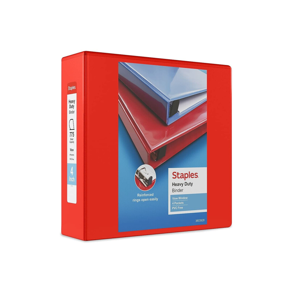 Staples Heavy-Duty 4-Inch D 3-Ring View Binder  Red (24698-US)