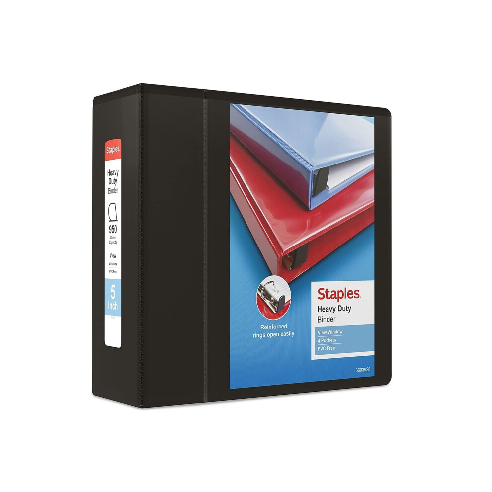 Staples 5 Inch Heavy-Duty View Binder with D-Rings  Black