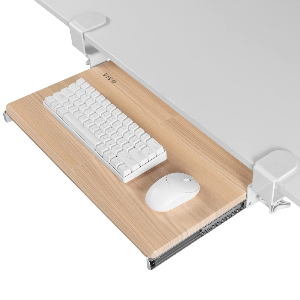 VIVO Small Clamp-on Computer Keyboard and Mouse Under Desk Slider Tray  20 x 11 inch Pull Out Platform Drawer  Light Wood  MOUNT-KB05ES-A