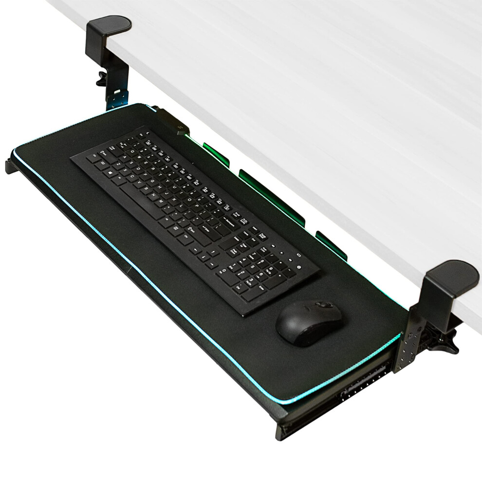 VIVO Large Height Adjustable Under Desk Keyboard Tray with RGB LED Light Mouse Pad  C-clamp Mount  27 (33 Including Clamps) x 11 inch Slide-