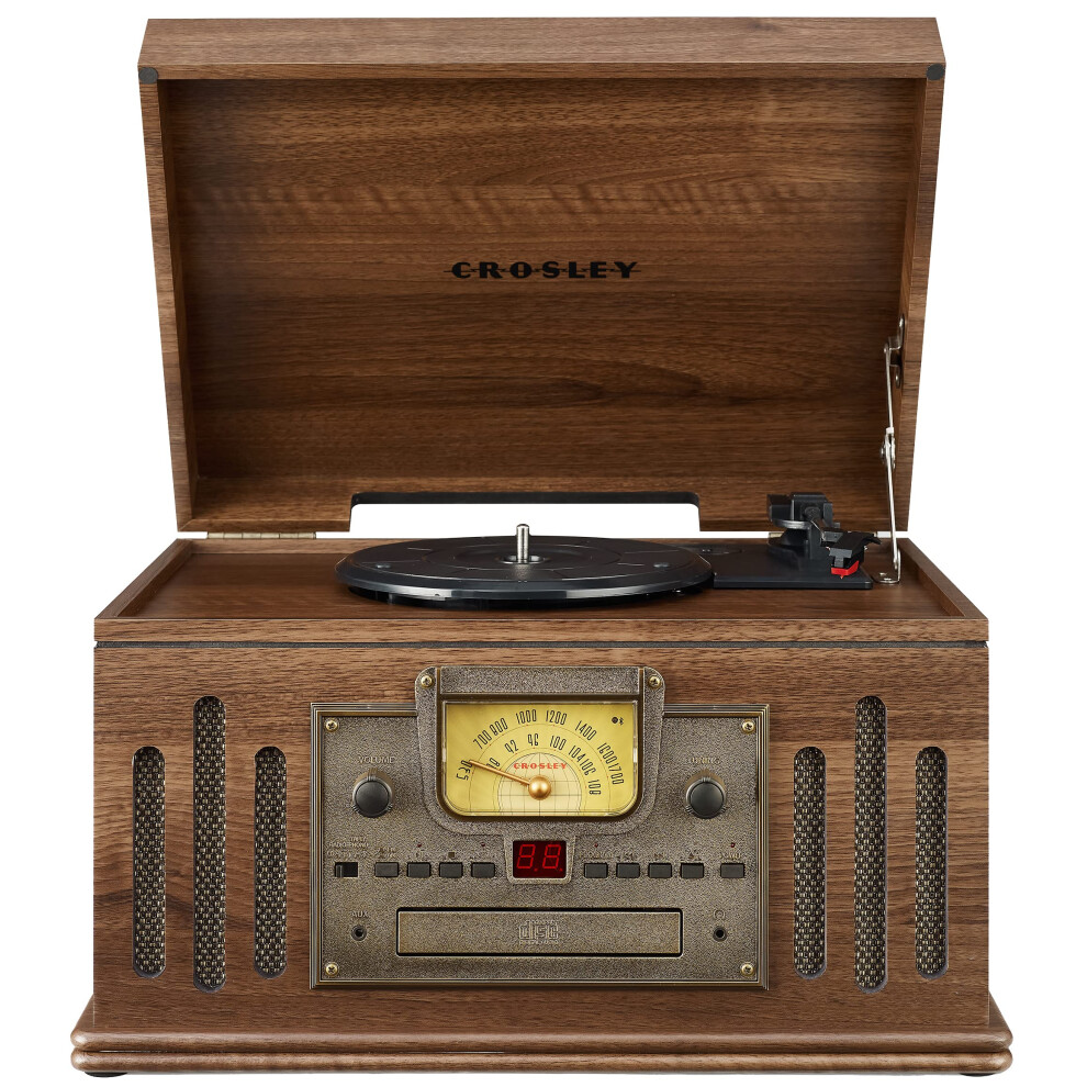 Crosley CR704B-WA Musician 3-Speed Turntable with Radio  CD/Cassette Player  Aux-in and Bluetooth  Walnut