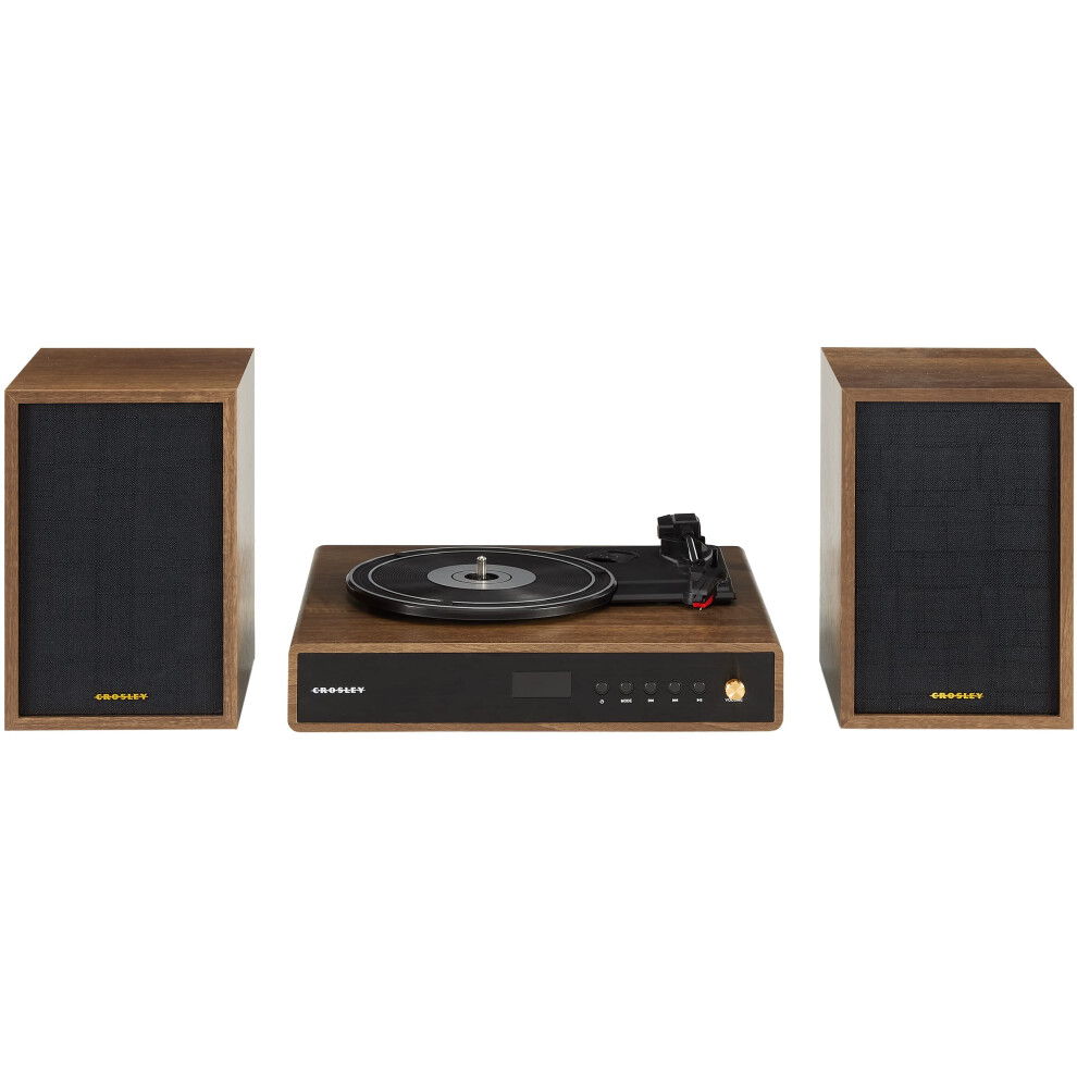 Crosley CR7019A-WA Alto 3-Speed Turntable Shelf System with Bluetooth  FM Radio  and Matching Stereo Speakers  Walnut