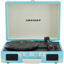 Crosley CR8005F-TU Cruiser Plus Vintage 3-Speed Bluetooth in/Out Suitcase Vinyl Record Player Turntable Turquoise/White - Refurbished