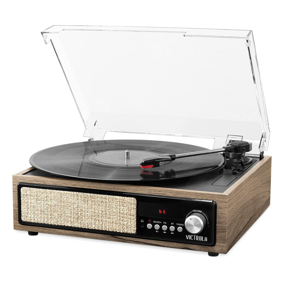 Victrola 3-in-1 Bluetooth Record Player with Built in Speakers and 3-Speed Turntable  Farmhouse Walnut