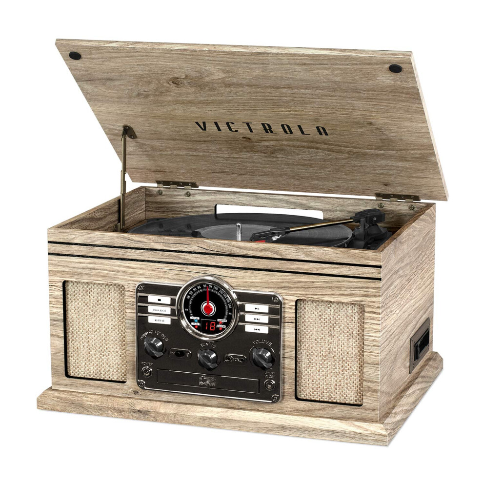 Victrola Nostalgic 6-in-1 Bluetooth Record Player & Multimedia Center with Built-in Speakers - 3-Speed Turntable  CD & Cassette Player  AM/F