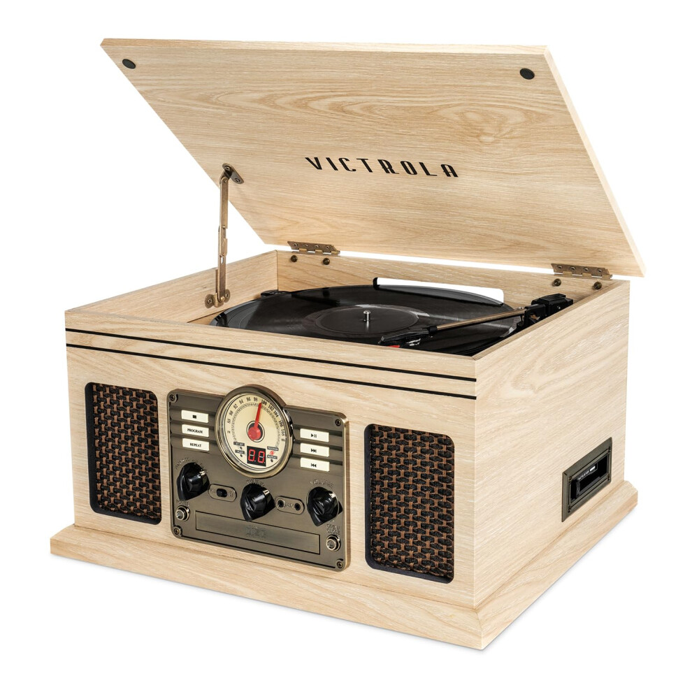 Victrola Nostalgic 6-in-1 Bluetooth Record Player & Multimedia Center with Built-in Speakers - 3-Speed Turntable  CD & Cassette Player  FM R