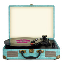 3-Speed Portable Bluetooth Turntable with Built-in Speakers Supports Bluetooth RCA Output 3.5mm aux-in and Headphone Jack and MP3 Mobile
